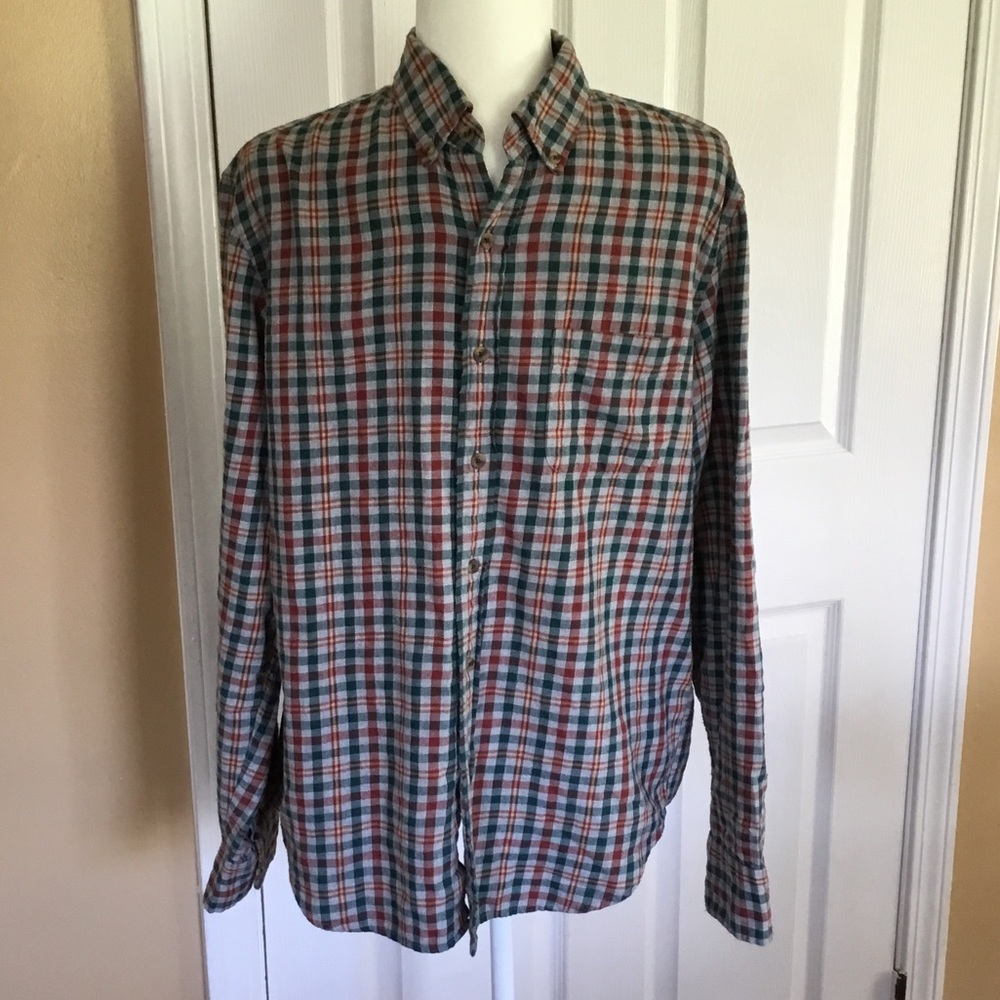 J. Crew Men's Plaid Button-Down Flannel Shirt‎ - Green Gray Red 90svibe